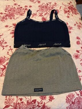 Aeropostale Navy & Gray Duo Branded Cropped Sports Tanks